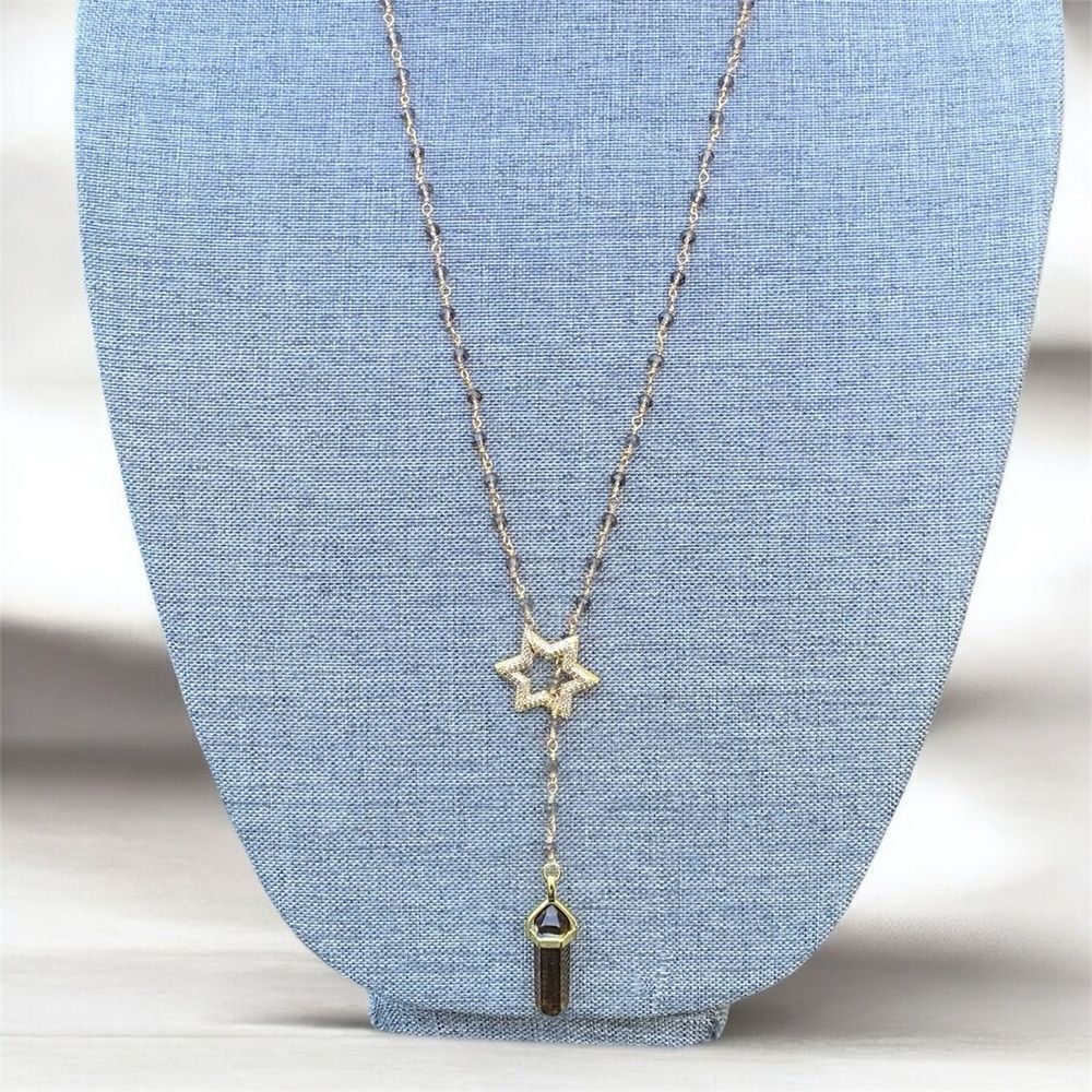 NWOT New Aviva Stanoff Smoky Brown Quartz Crystal Star Pendant Necklace